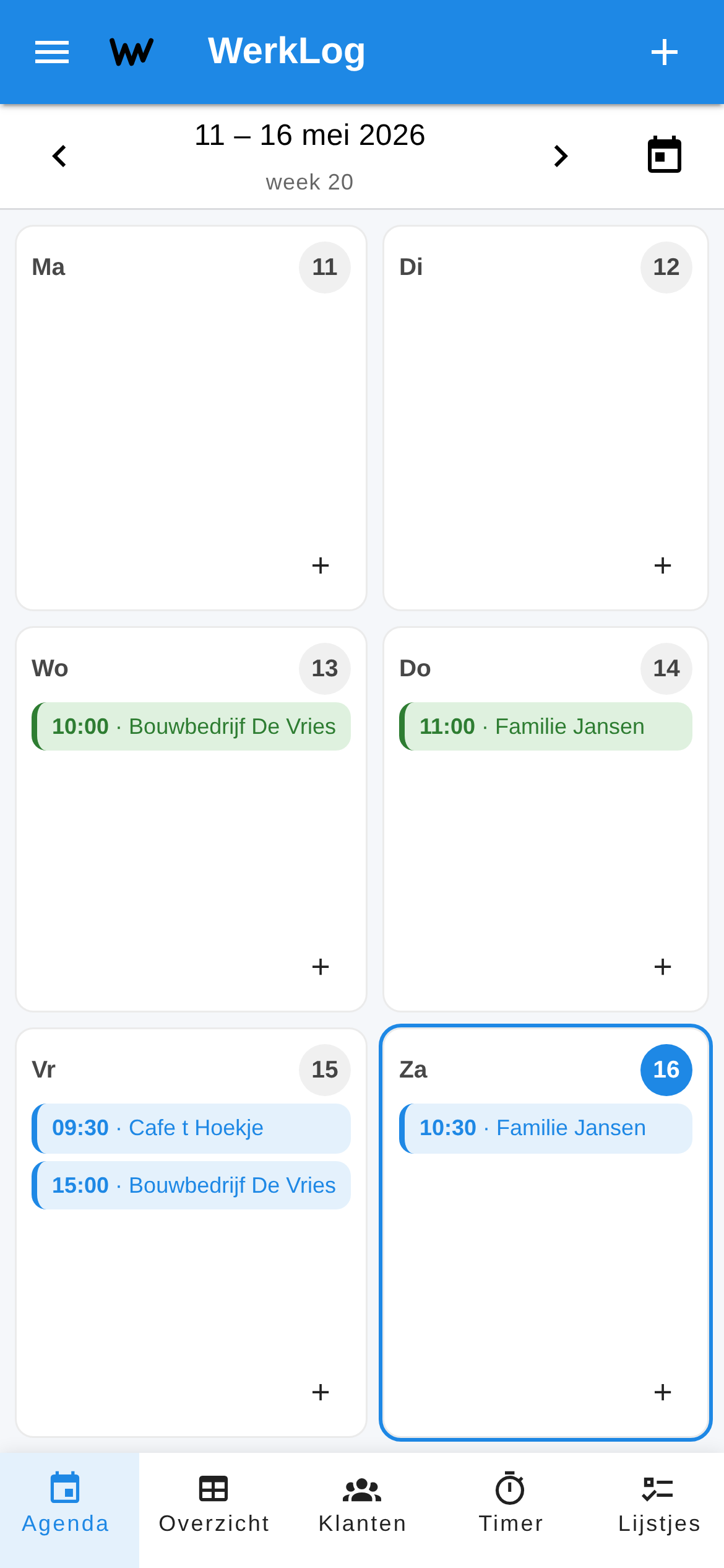 WerkLog agenda weekoverzicht