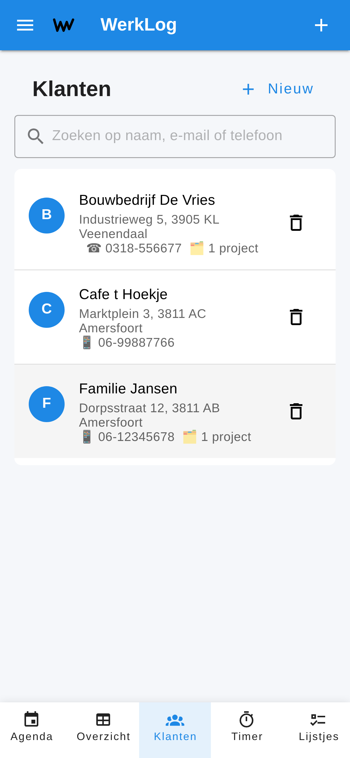 WerkLog klantenlijst